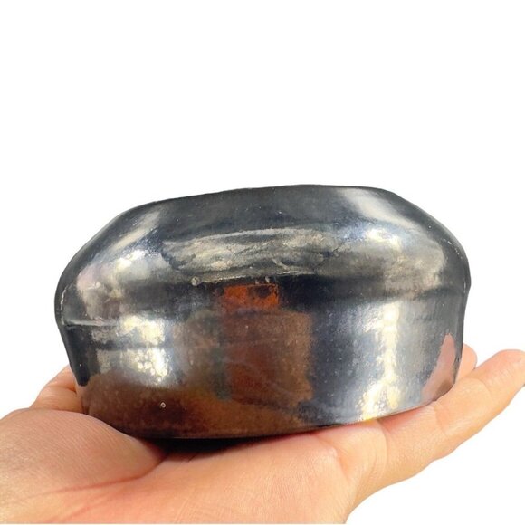 2014 Hand Made Studio Pottery Stoneware Black Shiny Glaze Ceramic Bowl Planter - Picture 12 of 16